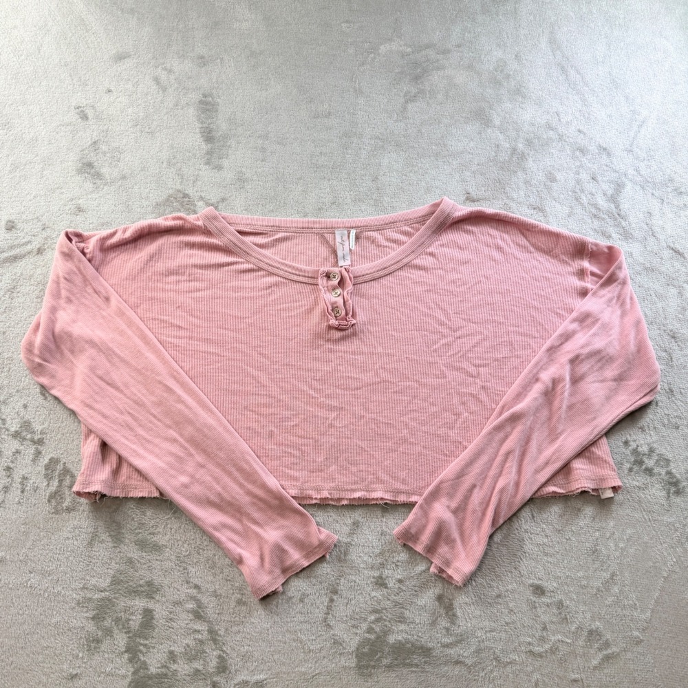 Out From Under Urban Outfitters Pink Waffle Knit Henley Crop Top Women's Medium